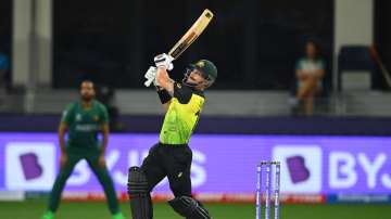 Matthew Wade of Australia plays a shot during the ICC Men's T20 World Cup semi-final match between P