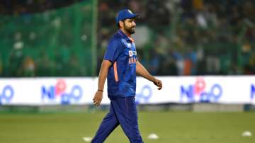 Rohit Sharma (Captain) of India looks on prior to the T20 International Match between India and New 