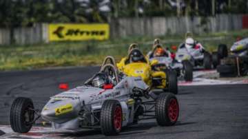 File photo of TS Dijith racing in JK Tyre FMSCI National Racing Championship.