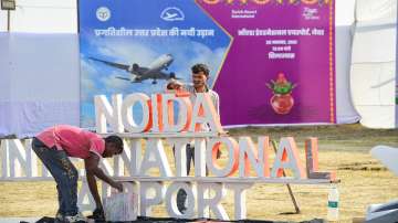 Preparations underway on the eve of the foundation stone laying ceremony of Jewar Airport by Prime Minister Narendra Modi in Gautam Buddha Nagar district.