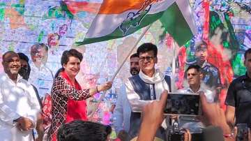 Congress general secretary Priyanka Gandhi Vadra flags off Pratigya Yatra in Barabanki on October 23.