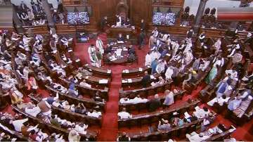 Opposition leaders stage a protest in Rajya Sabha during the Winter Session of Parliament in New Delhi on Nov 29.