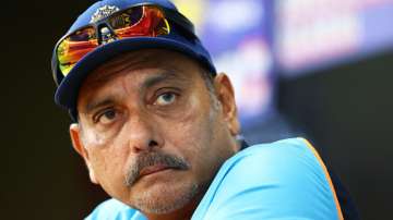 Ravi Shastri, Head Coach of India looks on during the ICC Men's T20 World Cup match between India an