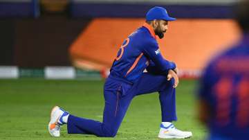 Virat Kohli of India takes a knee during the ICC Men's T20 World Cup match between India and Namibia