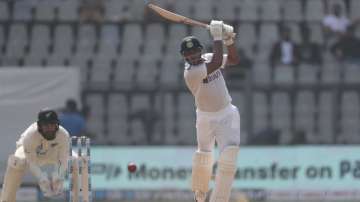 India's Mayank Agarwal plays shot during day one of the second test cricket match against New Zealand in Mumbai