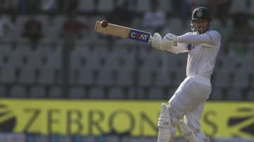 India's Mayank Agarwal plays shot during Day two of second Test match against New Zealand in Mumbai on Saturday.?