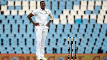 South Africa's Lungi Ngidi reacts after his delivery against India's Mayank Agarwal during the first