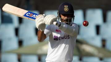 India's Ajinkya Rahane plays a shot against South Africa's Kagiso Rabada during the 1st Test between