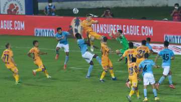 A moment from Mumbai City FC and Chennaiyin FC match in ISL 2021-22.