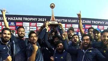 Himachal Pradesh team celebrating after winning Vijay Hazare Trophy 2021. 
