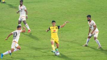 A moment from SC East Bengal and Hyderabad FC match in ISL 2021-22.