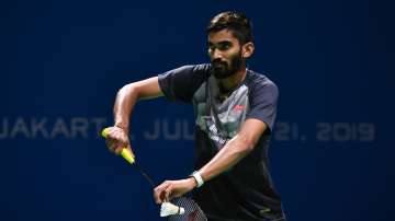 Reigning world championships runner-up Kidambi Srikanth tactfully serving during a match