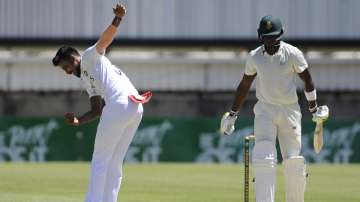 India A pacer Ishan Porel (left) celebrates after dismissing South Africa A batter Lutho Sipamla dur