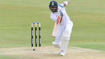 Indian Test skipper Virat Kohli while playing a shot