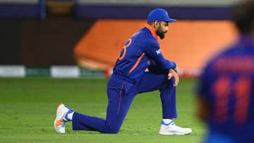 Virat Kohli taking the knee in the ICC T20 World Cup 2021. 