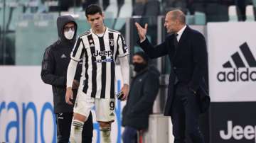 Juventus manager Massimiliano Allegri (far right) is involved in a verbal spat with striker Alvaro M