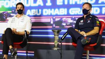 File photo of Mercedes GP executive director Toto Wolff (left) and Red Bull Racing Team Principal Ch