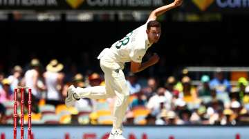 Josh Hazelwood while bowling in the 1st Ashes Test in Brisbane  