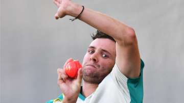  Jhye Richardson of Australia bowls during an Australian Ashes Squad nets session in Adelaide 