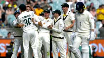 Scott Boland of Australia celebrates after dismissing Jack Leach of England during day two of the Th