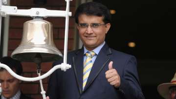 BCCI president and former Indian captain Sourav Ganguly rings the five minute bell at Lord's.