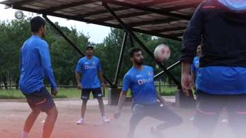Indian players playing footvolley during their first outdoor training session in Johannesburg on Sat