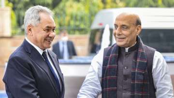 Defence Minister Rajnath Singh meets Russian Defence Minister Sergey Shoigu at Sushma Swaraj Bhawan in New Delhi on Monday (Dec 6).