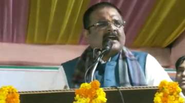 BJP MP Subrat Pathak speaks at an election rally in Kannauj