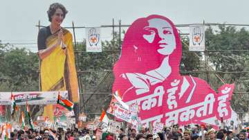 Congress supporters at Priyanka Gandhi's rally in Moradabad on Dec 2, 2021.