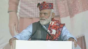 PM Narendra Modi addresses a public meeting in Himachal Praedesh's Mandi.