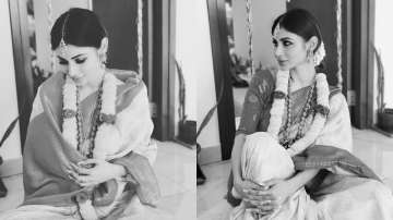 Mouni Roy looks beautiful in monochromatic pics from Satyanarayan pooja amid wedding rumours