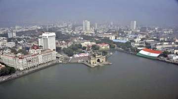 A bird's eye view of Mumbai over Gateway of India.