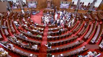  Opposition leaders stage a protest in Rajya Sabha during the Winter Session of Parliament