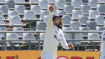 India's captain Virat Kohli celebrates the wicket of Keegan Peterson during the second day of the th