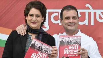 Rahul Gandhi and Priyanka Gandhi Vadra launch the party's youth manifesto for the UP Assembly polls, in New Delhi, Friday, Jan. 21, 2022.
