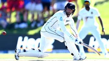 New Zealand batsman Devon Conway playing sweep shot during first Test against Bangladesh.