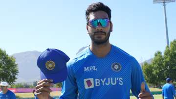Venkatesh Iyer poses with his ODI cap as he makes his 50-over game debut during IND vs SA 1st ODI