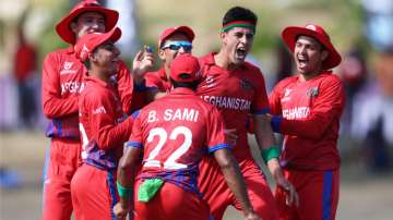 Afghanistan Under-19 players celebrating after taking a wicket against Sri Lanka during U19 WC 2022