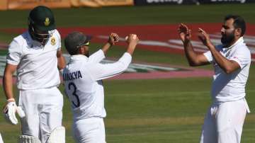 File image of Mohammed Shami and Ajinkya Rahane celebrating after taking a wicket 