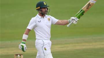 Dean Elgar of the Proteas celebrates his 50 runs during the 2nd Test match between India and SA.