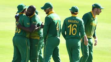 Sisanda Magala and South Africa teammates celebrate the wicket of India's Rishabh Pant during the 3rd ODI at Six Gun Grill Newlands in Cape Town on Sunday.