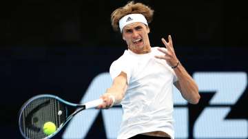 Germany's Alexander Zverev plays a forehand in his group C match against USA's Taylor Fritz during t