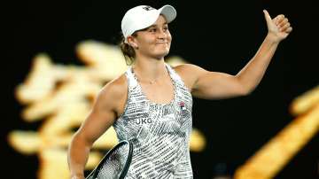 Ashleigh Barty of Australia celebrates after winning her third round singles match.