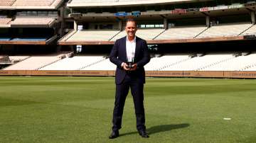 Former Australian cricketer Justin Langer poses for a photo during an Australian Cricket Hall of Fam