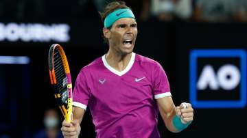 Rafael Nadal exults after winning a point against Matteo Berrettini during Australian Open 2022 semifinals in Melbourne on Friday.