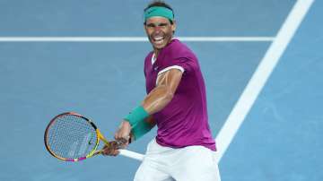 Rafael Nadal celebrates after beating Matteo Berrettini during Australian Open 2022 semifinals in Me