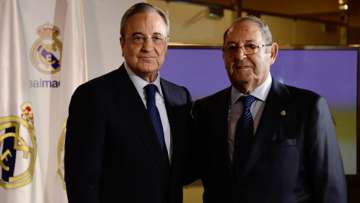 Real Madrid president Florentino Perez (left) with club legend Paco Gento