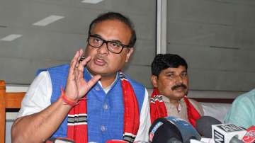 Assam Chief Minister Dr Himanta Biswa Sarma interacts with media during the Budget session of the State Legislative Assembly in Guwahati.