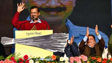 Delhi CM Arvind Kejriwal speaks during his Navaparivartan Sabha ahead of the upcoming Uttarakhand Assembly elections, at Parade Ground in Dehradun, Monday, Jan. 3, 2022.