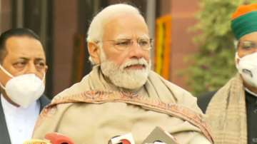 Prime Minister Narendra Modi addresses media outside Parliament 